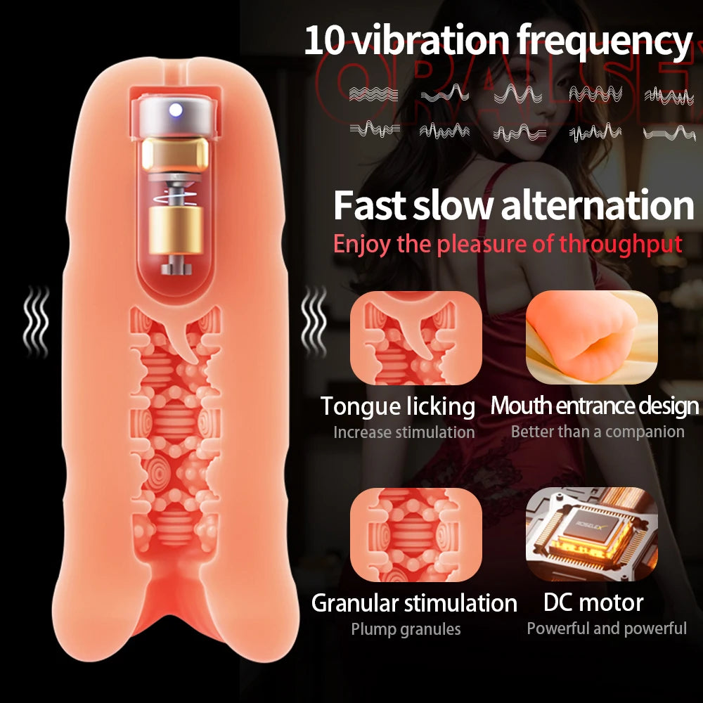 Automatic Male Masturbator Cup Vibrator Tongue Licking Blowjob Real Vagina Pocket Pussy Penis Oral Sex Toy For Adult Men Sexshop