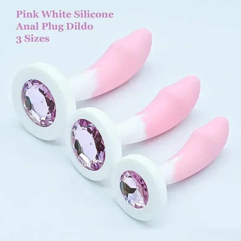 Butt Plug Silicone Rubber 3 Sizes Crystal Gemstone Base Anal Plug BDSM Prostate Massager Masturbation Adult Sexy Tоy for Women