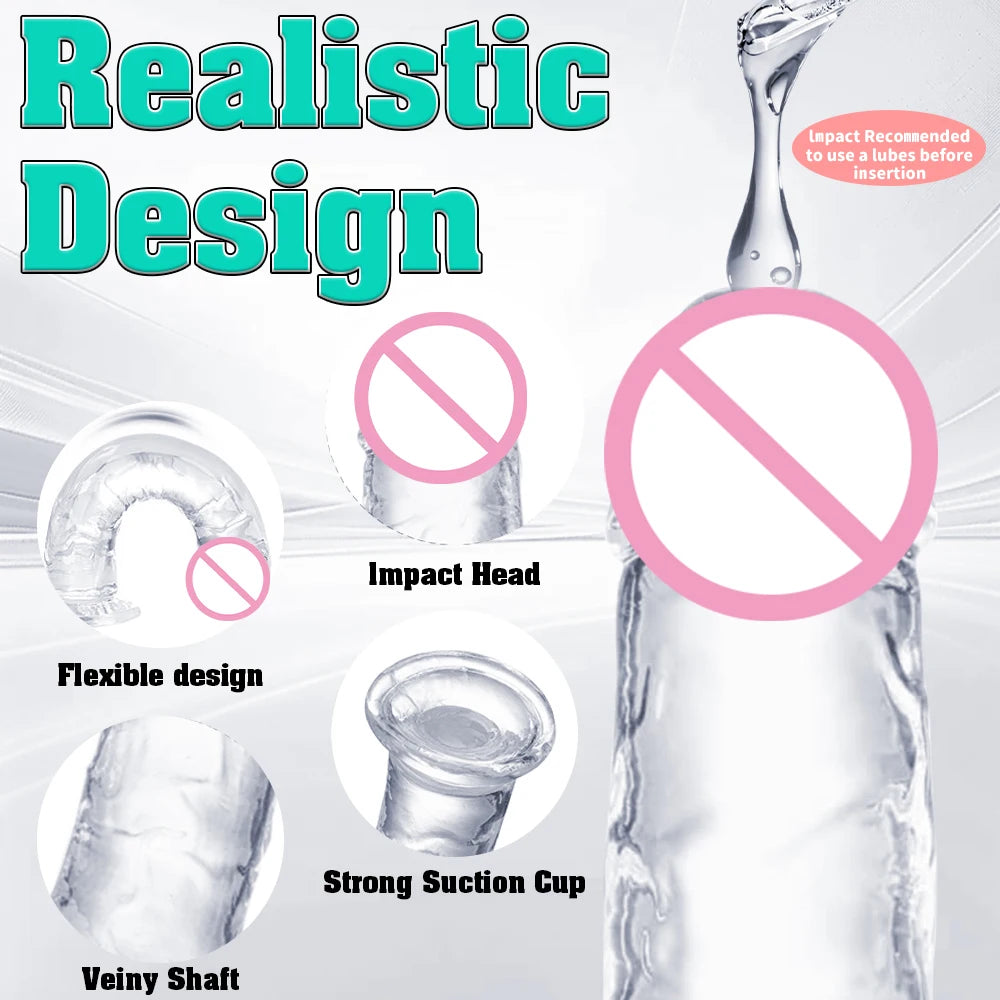 Big Jelly Dildo Realistic Crystal Clear Dildo Suction Cup Huge Transparent Penis Dick Anal Sex Toys For Woman Lesbian Adult