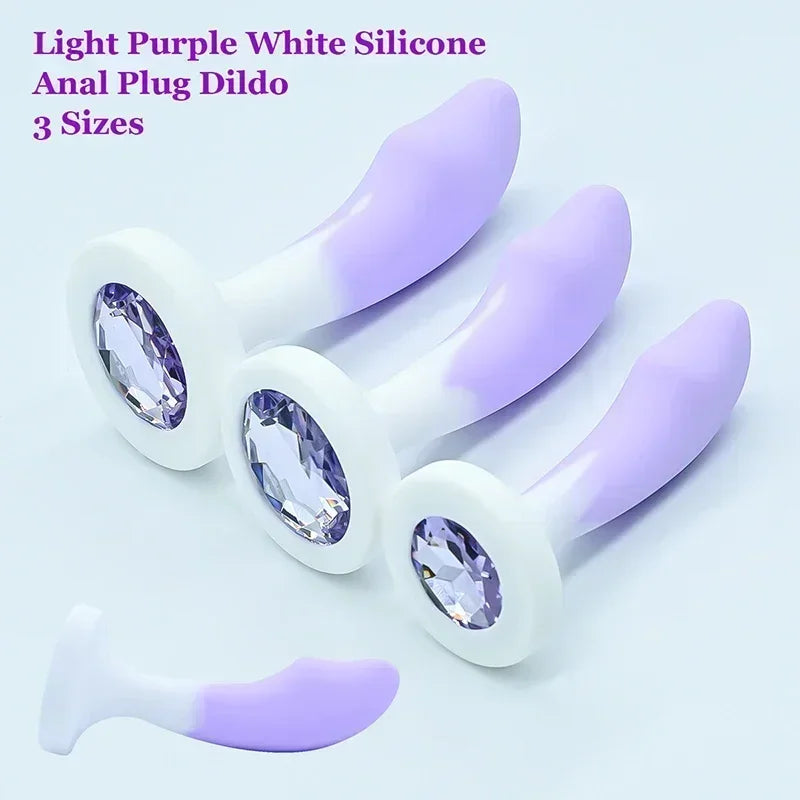 Butt Plug Silicone Rubber 3 Sizes Crystal Gemstone Base Anal Plug BDSM Prostate Massager Masturbation Adult Sexy Tоy for Women