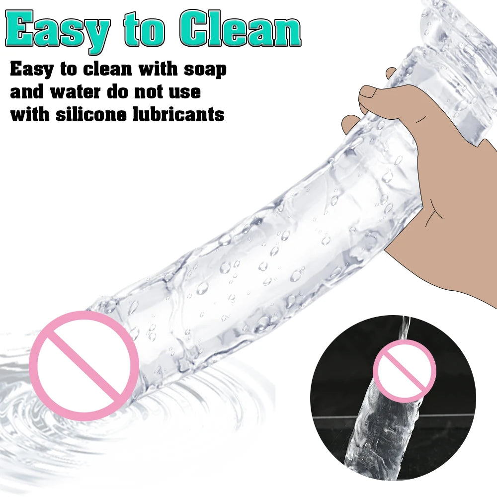 Big Jelly Dildo Realistic Crystal Clear Dildo Suction Cup Huge Transparent Penis Dick Anal Sex Toys For Woman Lesbian Adult