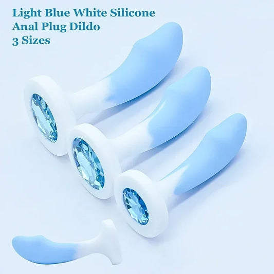 Butt Plug Silicone Rubber 3 Sizes Crystal Gemstone Base Anal Plug BDSM Prostate Massager Masturbation Adult Sexy Tоy for Women