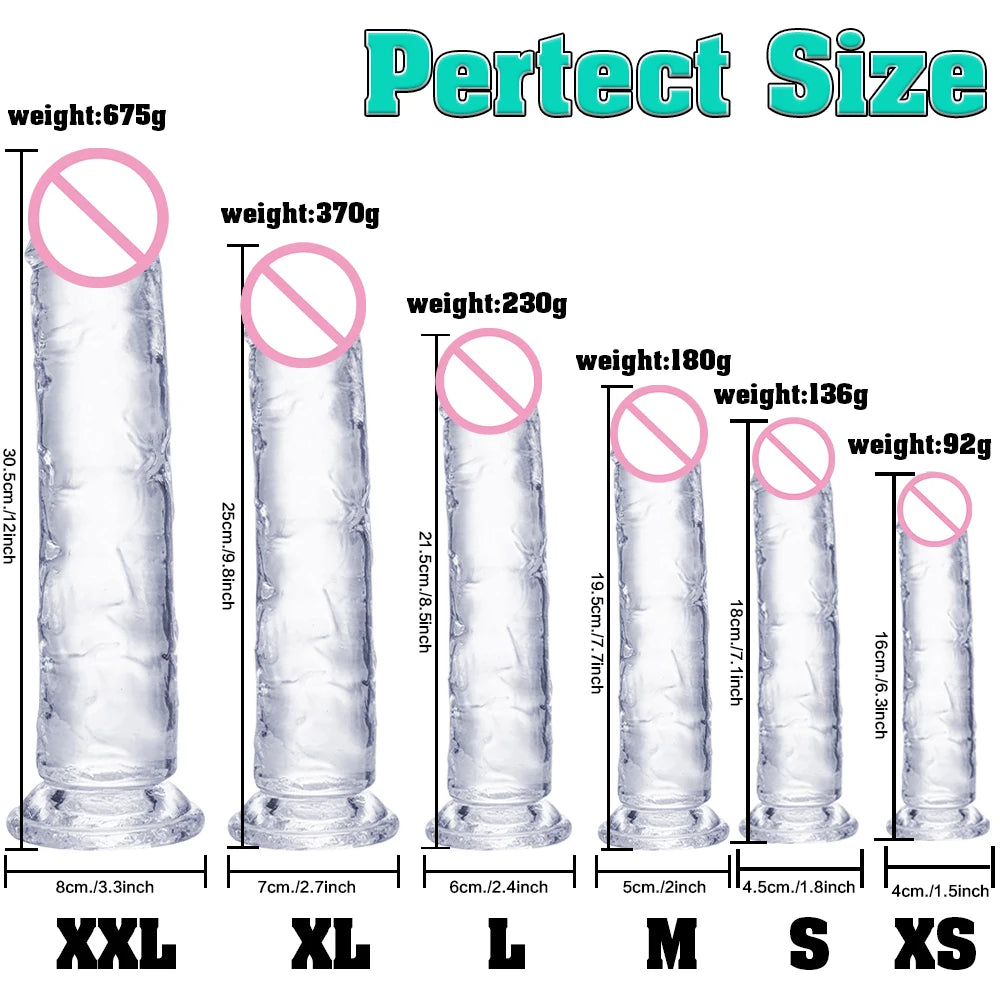 Big Jelly Dildo Realistic Crystal Clear Dildo Suction Cup Huge Transparent Penis Dick Anal Sex Toys For Woman Lesbian Adult