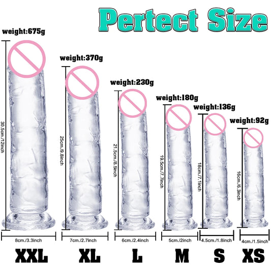 Big Jelly Dildo Realistic Crystal Clear Dildo Suction Cup Huge Transparent Penis Dick Anal Sex Toys For Woman Lesbian Adult